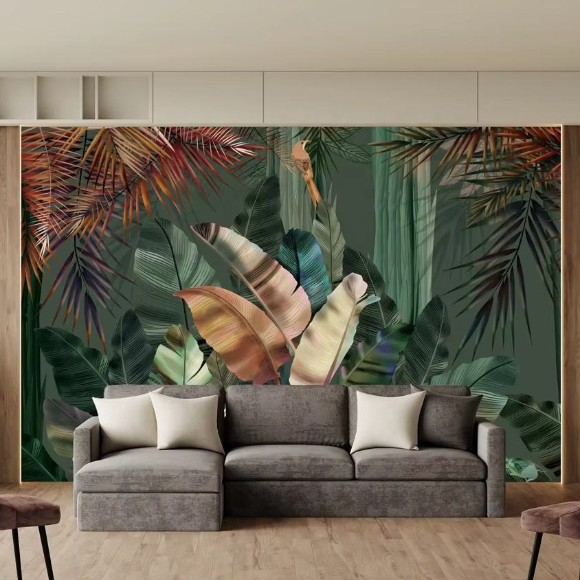 3D Painting Nature Mural Tropical Mysterious Leaves Landscape Decorative Wall Papier Peint Mural Wallpaper Living Room