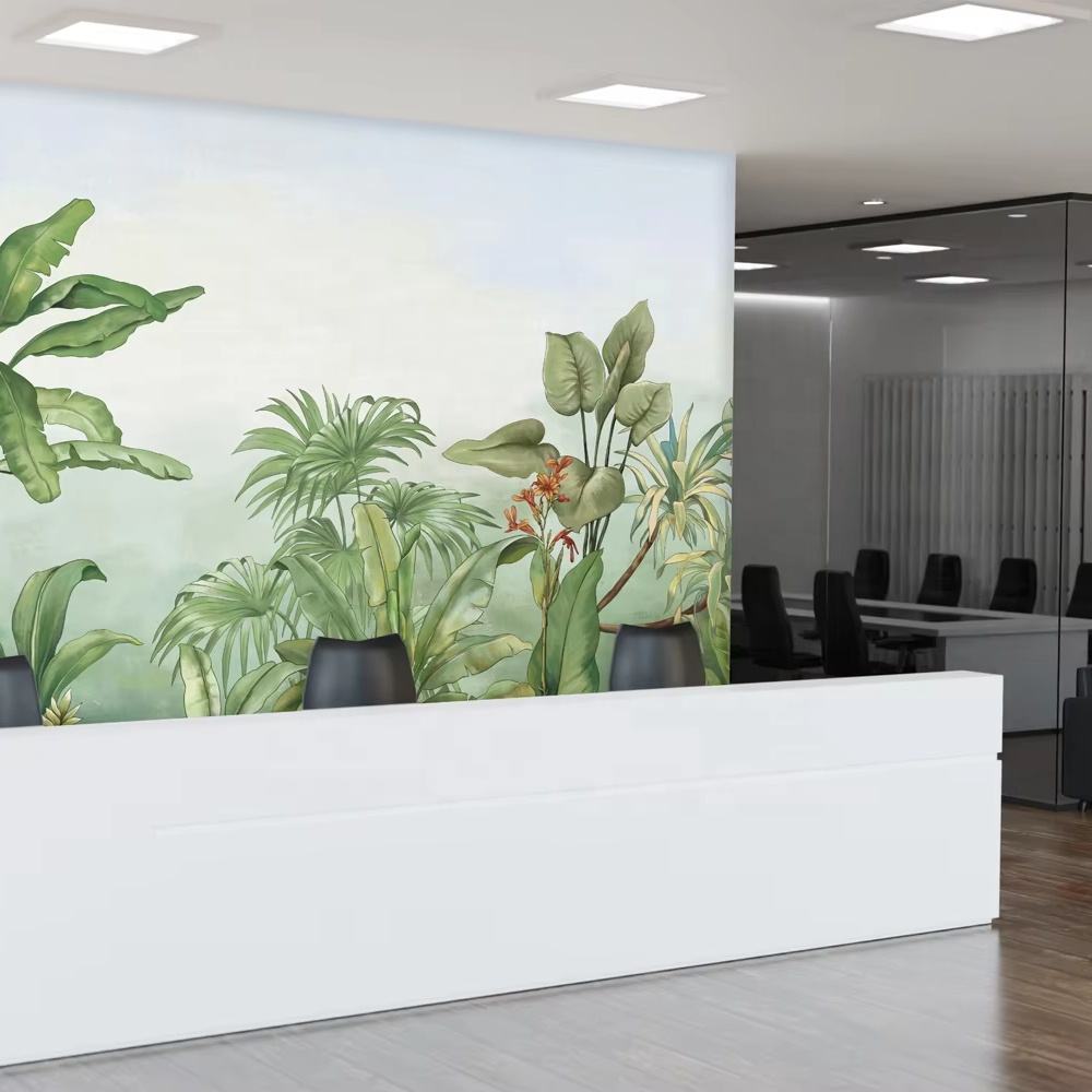Art Mural Wholesale of New Products Green Plant Leaf of Banana Wall Decor Wallpaper Papier Peint Mural for Living Room Sofa
