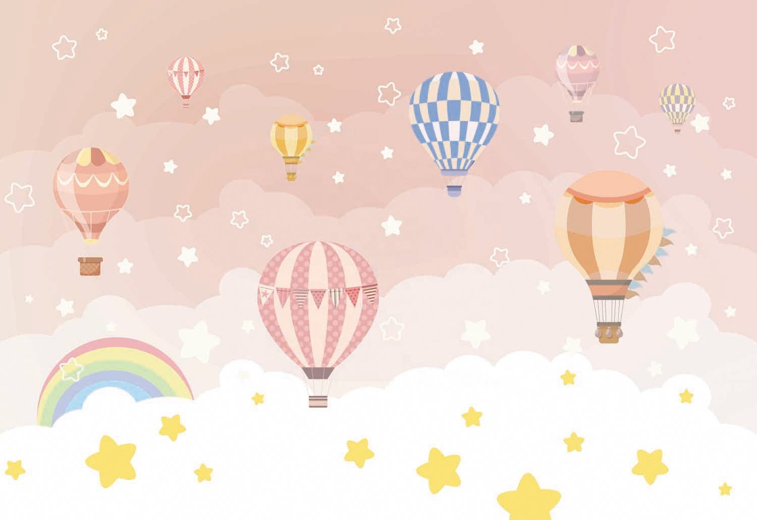Fashion Wallpaper Pink Hot air Balloon Wall Cloth Home Star Decoration 3d Girl Bedroom Art Wall Mural Wallpaper