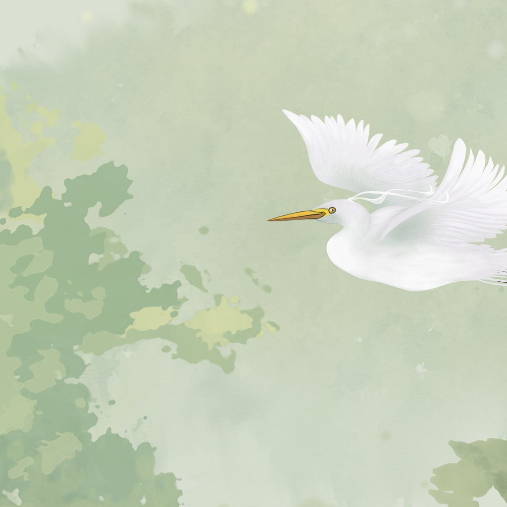 Flying Cranes Green Sight Wall Mural Wallpaper